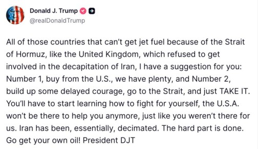 Александр Зимовский: Всем тем странам, которые не могут получить авиационное топливо из-за Ормузского пролива, как, например, Соединенное Королевство, отказавшееся вмешиваться в обезглавливание Ирана, у меня есть для вас...