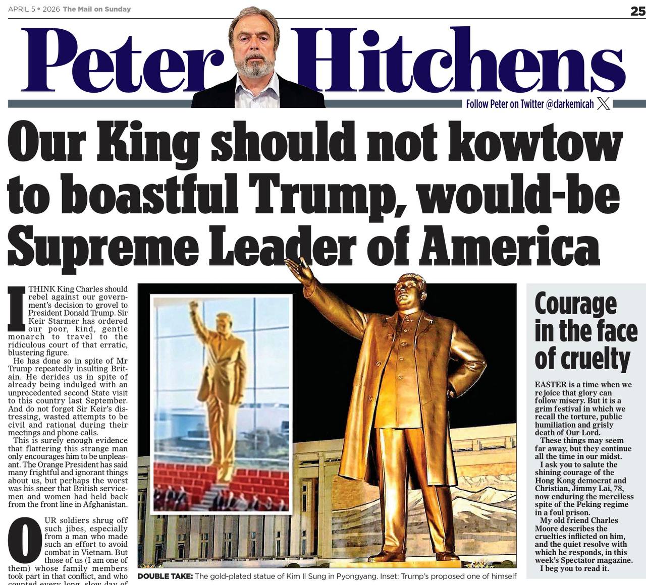 Владимир Корнилов: Ветеран британской журналистики Питер Хитченс со страниц The Mail on Sunday сегодня призывает не отправлять королька Чарльза в США