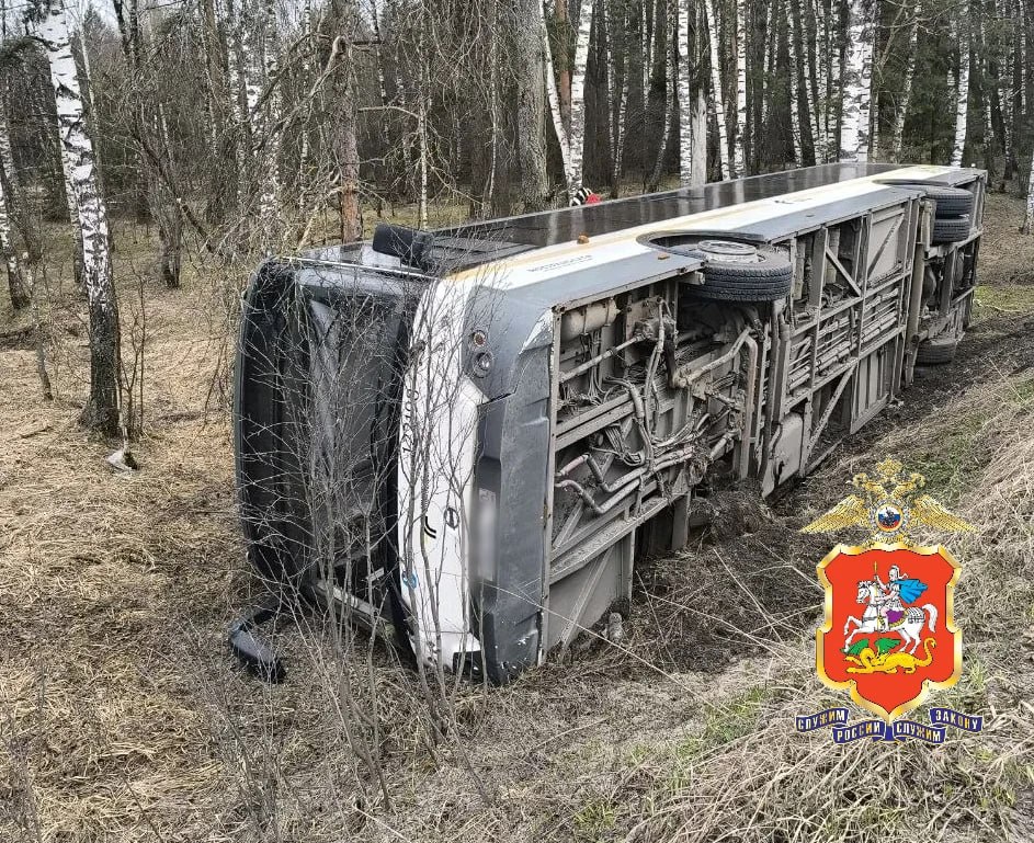 Автобус с пассажирами улетел в кювет в Подмосковье Автобус с пассажирами улетел в кювет в Подмосковье