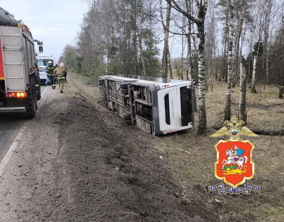 Автобус с пассажирами улетел в кювет в Подмосковье Автобус с пассажирами улетел в кювет в Подмосковье