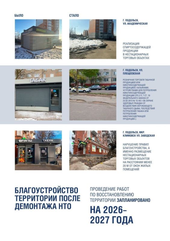В Подольске за полтора года демонтировали 266 нестационарных торговых объектов В Подольске за полтора года демонтировали 266 нестационарных торговых объектов