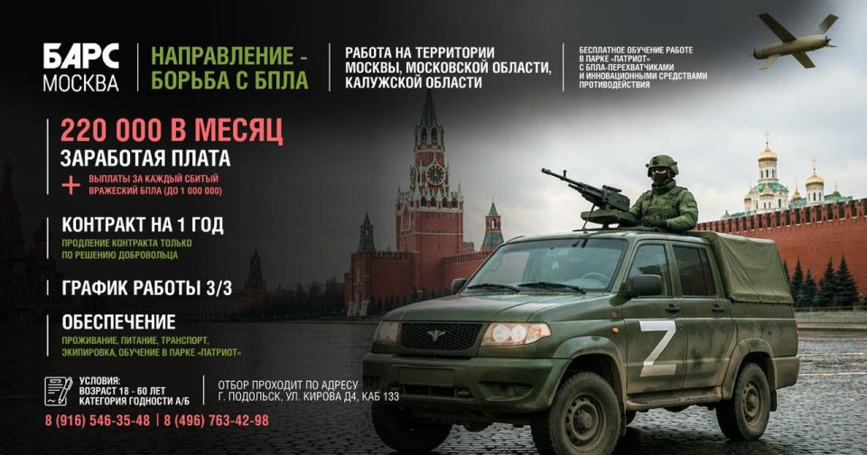 «БАРС-Москва» — это добровольческое формирование, созданное для защиты воздушного пространства г. Москвы, Московской области и Калужской области от БПЛА противника