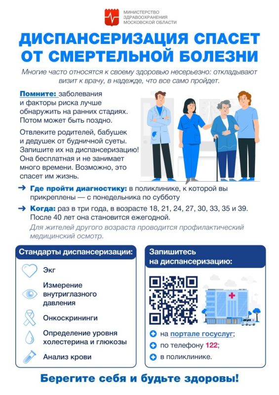 Диспансеризация — это комплекс медицинских мероприятий, направленных на раннее выявление хронических неинфекционных заболеваний, факторов риска их развития и оценку общего состояния здоровья