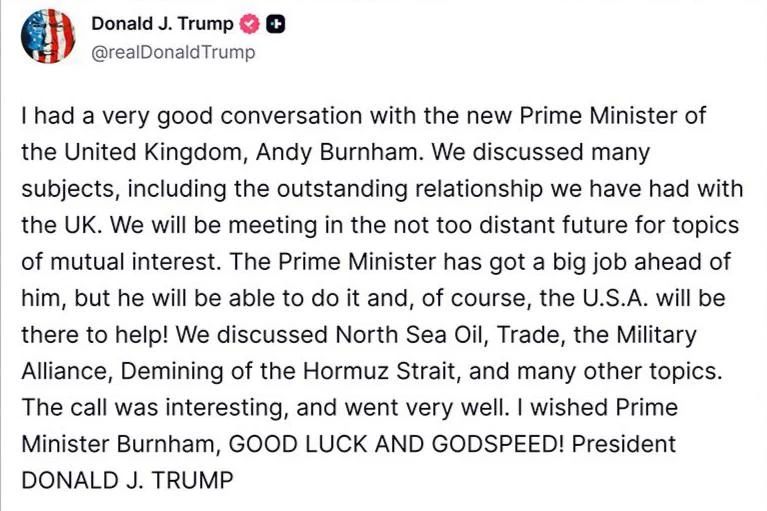 Трамп – о разговоре с новым премьером Британии: