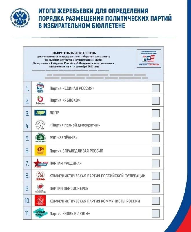 В ЦИК России определили порядок размещения партий в избирательном бюллетене