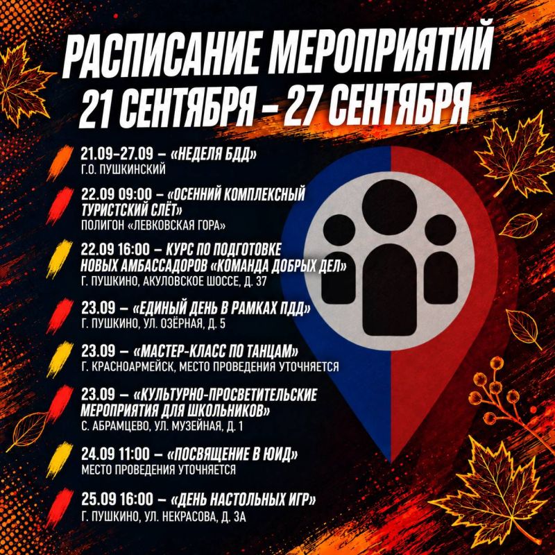 21–27 сентября. На этой неделе молодёжные центры округа приглашают активистов на образовательные, патриотические, творческие и познавательные мероприятия