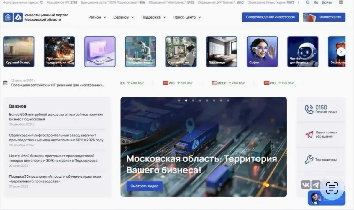 Инвестпортал Подмосковья. — единая платформа для развития бизнеса