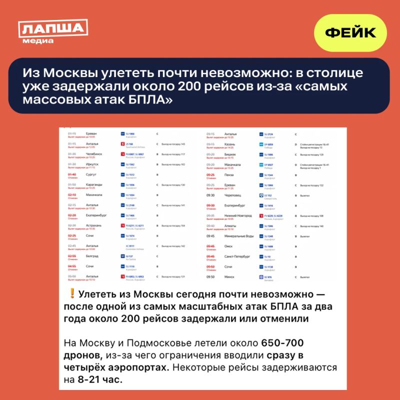 Улететь нельзя остаться: после одной из «самых массовых атак БПЛА» на Москву и Подмосковье более 200 рейсов были задержаны или отменены