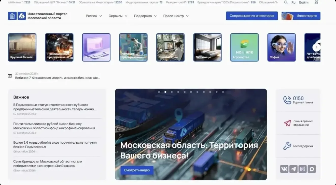 Инвестпортал Подмосковья — единая платформа для развития бизнеса